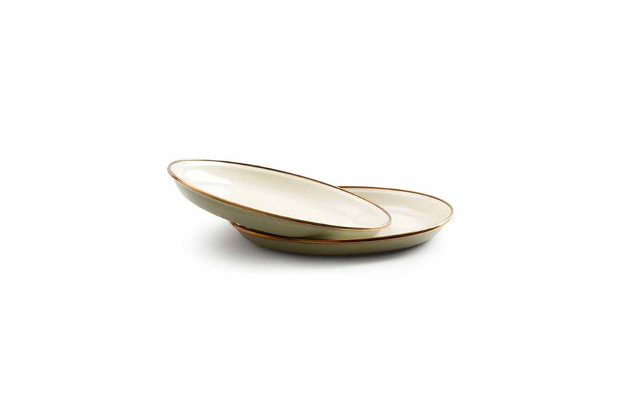 [CKW-1028] Barebones Enamel 2-Tone Salad Plate Set, Olive Drab