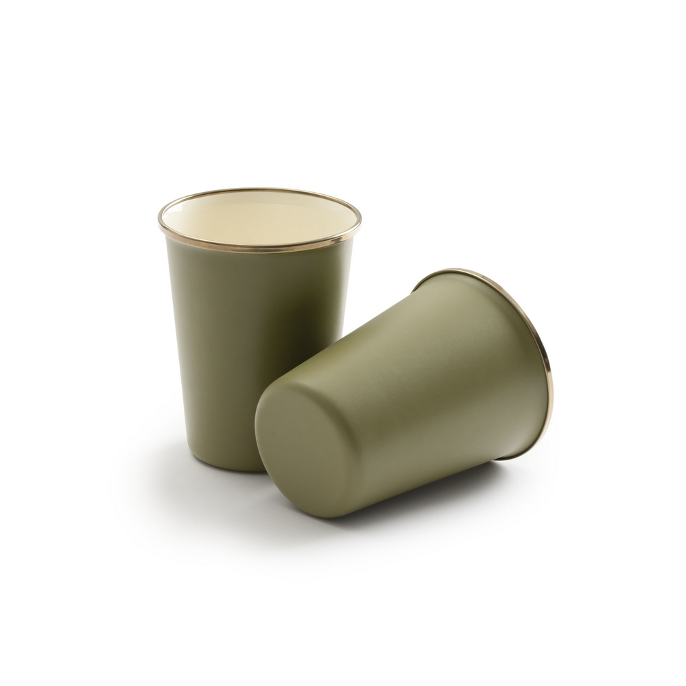 Tasse 2-tone Tall Cup Set Olive en émail, set de 2, Barebones